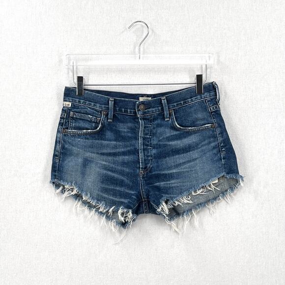 CITIZENS OF HUMANITY Corey Shorts 26 Blue Slouchy Fit Distress Cut Off Selvedge - Picture 2 of 16